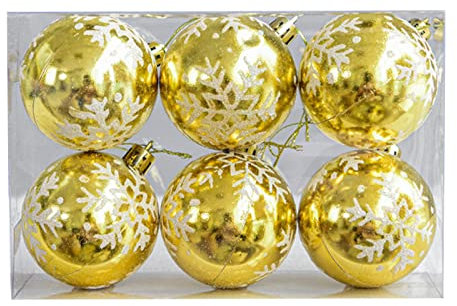 Weihnachtsschmuck Weihnachtskugel 6cm/2.36in Helle Kunststoff Galvanik Kugel Weihnachtsbaum Anhänger Schneeflocke Bemalte Weihnachtskugel Hängetopf Balkon Metall Groß (Gold, One Size)