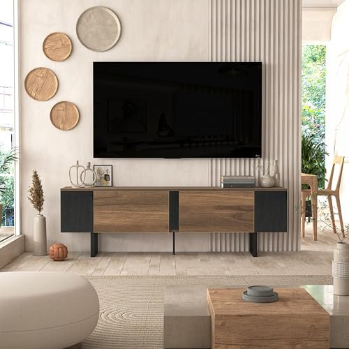 Uniqtrio TV Stand Cabinet | Walnut TV Unit with Cabinet | TV Cabinet | TV Stand Unit | TV Units for Living Room | TV Table |Soft Closing Hinges | Corner Shelf (Walnut)