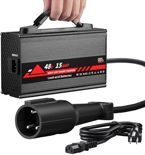 KEMIMOTO 48V Golf Cart Charger for Club Car Precedent/DS/Power Drive, 15A Golf Cart Battery Charger, Overcharge Protection, Full in 4-6H, Trickle Charge, 16 ft, 3-pin Round Plug, for Lead Acid Battery