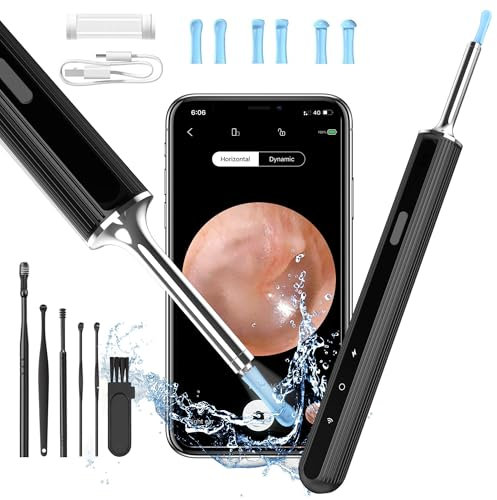 Ear Wax Removal, Ear Cleaner with Camera and Light, 1080P HD Ear Wax Removal Kit with 6 Ear Spoons, Ear Cleaning with 6 Pcs Ear Set, Ear Wax Removal Tool Camera for iOS & Android