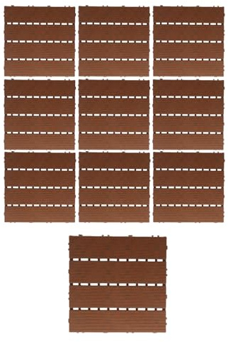 10 Mattonelle da Giardino in Plastica 30x30 cm – PVC Marrone Scuro, Pavimento Ad Incastro, Tagliabile, Superficie 0.9 m²