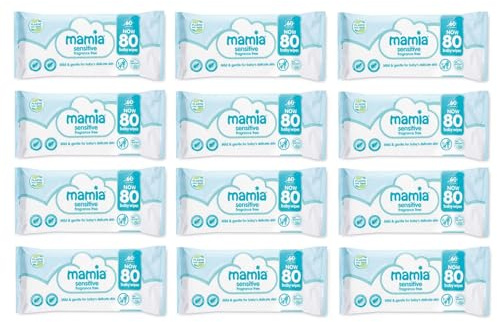 Mamia Sensitive Fragrance Free Wipes 80 Pack (Pack of 12) 960 Wipes
