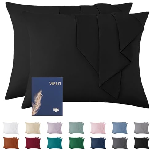 Vielit Kissenbezug 70x90 Schwarz Weich Kopfkissenbezug 70x90 2er Set Mikrofaser Deko Kissenhülle Für Kissen 70x90 Öko-Zertifikat Resistent Hypoallergen