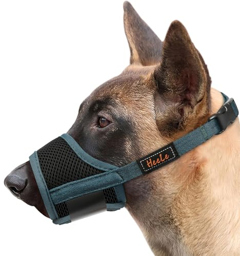 HEELE Maulkorb Für Hunde, Verstellbare Schlaufe, Atmungsaktiv, Sicherer, Schneller Sitz Für Kleine, Mittelgroße Hunde, Verhindert Das Beißen, Kauen Und Bellen (M, Dunkelgrün)