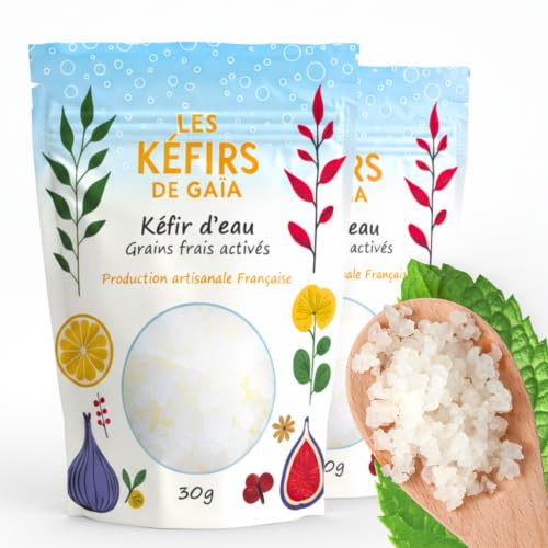 LES KÉFIRS DE GAÏA® - Kéfir d’eau - Grains de Kéfir de Fruit Frais Activés - 30g/60g - Fait en France - Kéfir non congelé - Guide d’utilisation et Recettes - Démarrez votre culture maintenant ! (60g)