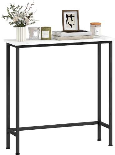 HOMCOM Console Meuble 75 cm, Effet Marbre, Cadre en Métal, Blanc et Noir | Table Console, Style Moderne, Table d'Entrée, Couloir, Salon, Petits Espaces