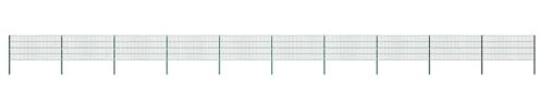 Zaunfeld-Set mit Pfosten aus Eisen 1730 x 80 cm in Grün, 20 Zaunfelder und 11 Pfosten, Wetterfeste Gartenzaunpaneele, Einfache Montage, Langlebige Doppelstabmatten