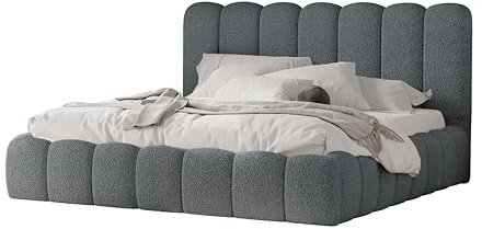 4ALL HOME Polsterbett Timber 120/140/160/180/200x200 cm mit Bettkasten und Lattenrost – Designerbett – Komfortbett mit Stauraum – Mettalrahmen mit Gasdruckfedern (Woolly 16 Anthrazit, 200x200 cm)