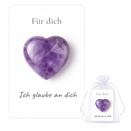 GROVBLE Ciondolo portafortuna in quarzo rosa a forma di cuore, regalo con biglietto Du schaffst das, piccolo regalo per incoraggiamento, regalo di recupero per fidanzata, collega e famiglia
