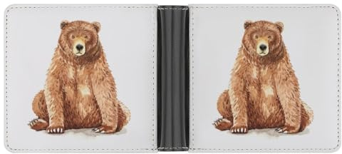 Qjjinxior Münzfach, Braunbär-Ledergeldbörse, Bifold Kreditkarte, Leder, schmale Geldbörse, Brown Bear, One Size
