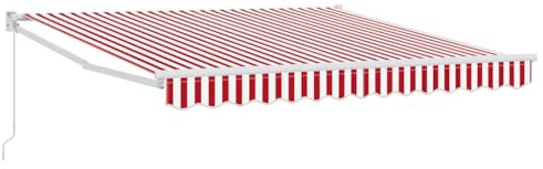 KGFHERENB Toldo con brazo articulado extensible rojo y blanco 300 x 250 cm – Toldo manual para terraza con manivela, montaje en pared de poliéster para exteriores