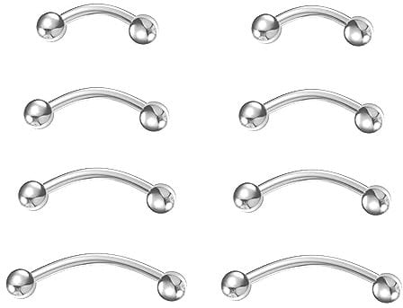 NewkeepsR Titan 4 Paare -1,2mm Gebogene Kurve-Barbell Bananenbar, Rook-Brücken, Helix-Augenbrauen-Ringe, Vertikale Labret-Piercing-Schmuck in 6mm/8mm/10mm/12mm