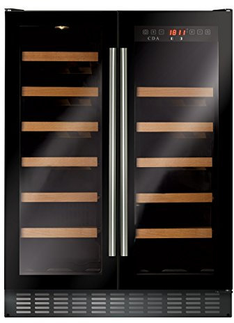 CDA FWC624BL 60cm Double Door Dual Zone Under Counter Wine Cooler, 400044400