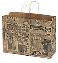 SSWBasics Large Newsprint Paper Shopping Bags - 16”L x 6”D x 12 ½”H - Case of 100