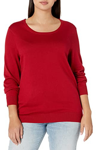 Amazon Essentials Jersey de Cuello Caja Ligero de Manga Larga (Disponible en Tallas Grandes) Mujer, Rojo, 3XL Grande