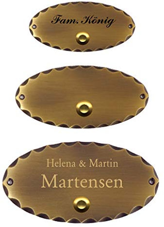 Klingelschild-Türklingel-Klingel-Namensschild-Türschild-Schild-3 Größen-Massiv Messing brüniert-mit Gravur oder ohne Gravur-TOP-Qualität (75K-C-150 x 80 mm mit 1 Zeile Gravur)