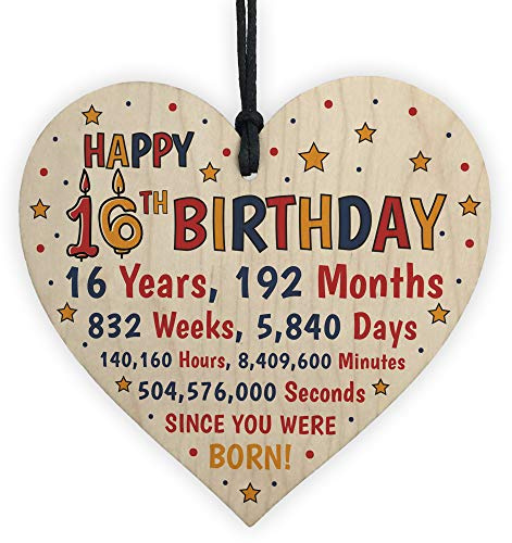 RED OCEAN 16th Birthday Gift For Daughter Son Wooden Hanging Heart Sixteenth Birthday Card