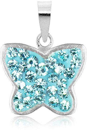 LUISIA® Kettenanhänger Schmetterling - Premium Kristalle - 925 Sterling Silber | Farbauswahl (Hellblau)