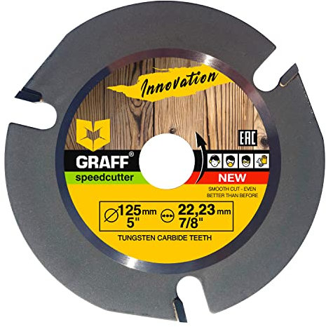 GRAFF Speedcutter Disco Taglio Legno per Tagliare Legno 125mm – Lama in Carburo per Intagliare, Tagliare, Modellare – Lama per Sega Circolare con 3 Denti