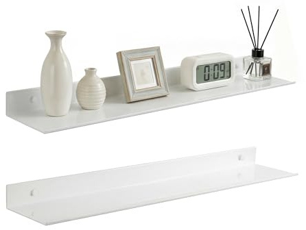 Z metnal Wall Shelf, 24inch Long Floating Shelves, Metal Hanging Shelf for Living Room Kitchen Storage Entry, Aluminum, Wall Mounted, White, 60cm, Set of 2
