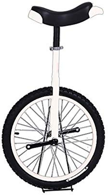 QWEASDF Einrad, 20 höhenverstellbar Sattelstütze Balance Radfahren Heimtrainer Fahrrad mit Skidproof Mountain Reifen + Einradständer für Anfänger und Profis Unisex,Weiß