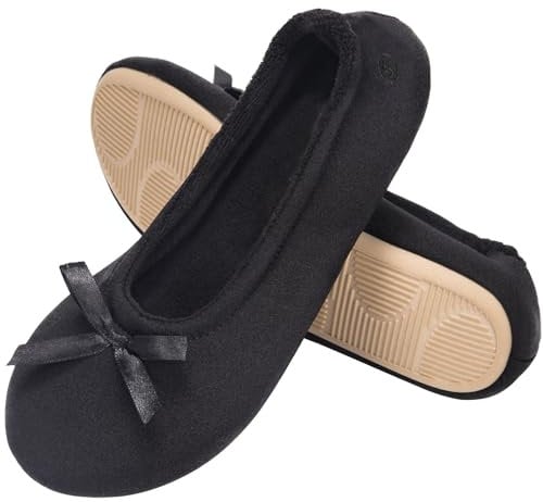 EverFoams Women's Ballerina Slippers Lightweight Comfy Memory Foam House Shoes with Stretchable Heel Design Black 7/8 UK
