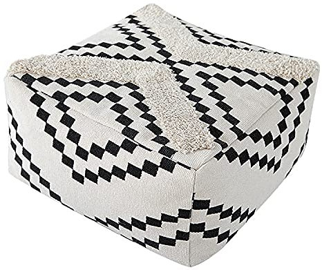 MOCOFO Dekorativer quadratischer Polsterhocker für Schlafzimmer, Boho-Baumwolle, ungefüllt, Pouf-Fußhocker (schwarzer Diamant, 40,6 x 40,6 x 20,3 cm)