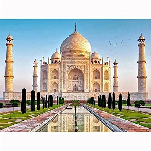 DIY 5D Diamante Pintura por Número Kit Taj Mahal Bricolaje Diamond Painting Taladro completo Round Rhinestone Bordado de Punto de Cruz Artes Manualidades Lienzo Home Wall Decor Gifts(30x40cm,12x16in)