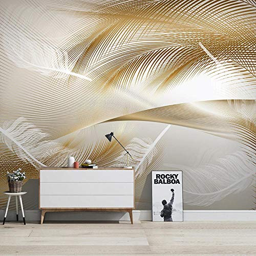 3D Vlies-Tapeten Fototapete Goldene weiße Federlinie Wandbild Wandtapete Moderne Wanddeko Wohnzimmer Schlafzimmer Büro Flur 450x300 cm