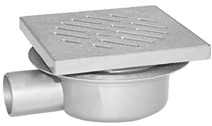 CHIUSINO SIFONATO Regolabile con GRIGLIA in ABS plastica 14X14 Scarico Laterale per Doccia