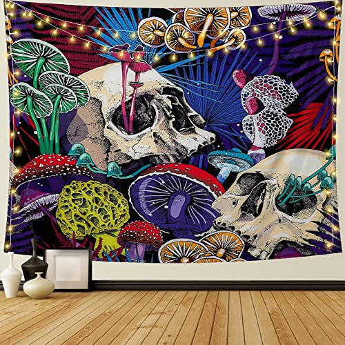 Dremisland Halloween Wandteppich Schädel Tapisserie Pilz Wald Psychedelische Wandbehang Hippie Bunte Wandteppich Tuch Wandtuch Dekoratione für Schlafzimmer Wohnzimmer