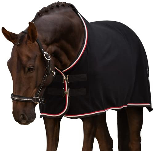 EQUILYX® Abschwitzdecke Pferd [perfekte Passform] Fleecedecke Stalldecke Transportdecke wärmend feuchtigkeitsabsorbierend atmungsaktiv (Schwarz, 125)