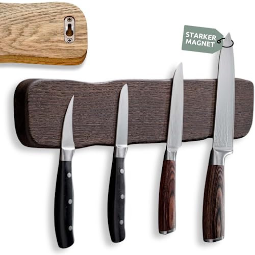 holz4home® La Madera PREMIUM Messerleiste aus Holz | Eiche Dunkel | magnetisch 42 cm lang | magnetischer Messerhalter | inkl. Montageset ...