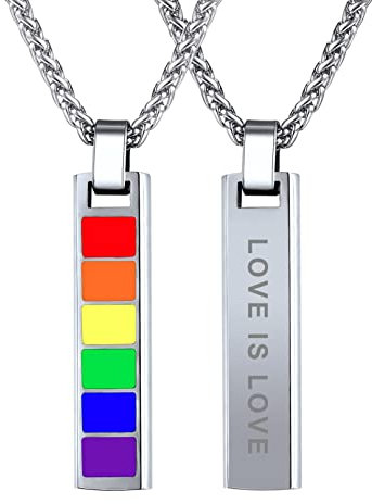 Bandmax LGBT Anhänger Halskette Personalisierte Kette Regenbogen Rechteck Stab Edelstahl LGBT Weizenkette Homosexuell Gay Lesbian Pride Accessoires für Freund Freundin