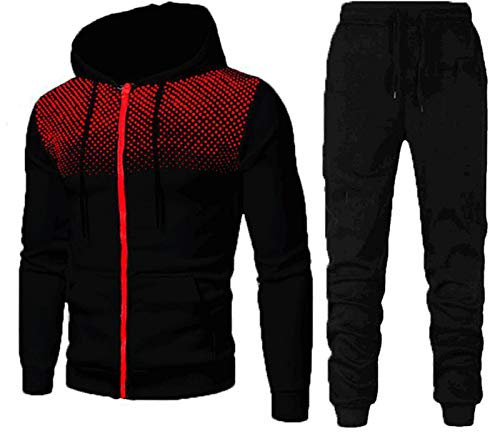 RPixc Tenue Sport Homme DéContracté Hooded Survetement Ensemble Doux Chic VêTement Complet Full Zip Sweat à Capuche Et Pantalon Pois Printemps Fall Noir Gris Taille M 3xl, Ni_katracksuit44558, XL