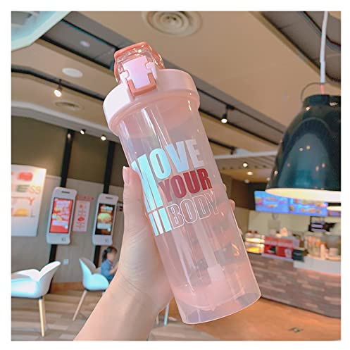 WKXCTS Dual-Zweck Shake Becher Fitness Milchshake Flasche Rührkugel Sport Protein Pulver Pulver Pulver Tasse Tragbare große Kapazität Straw Cup Water Bottle (Color : A Pink)