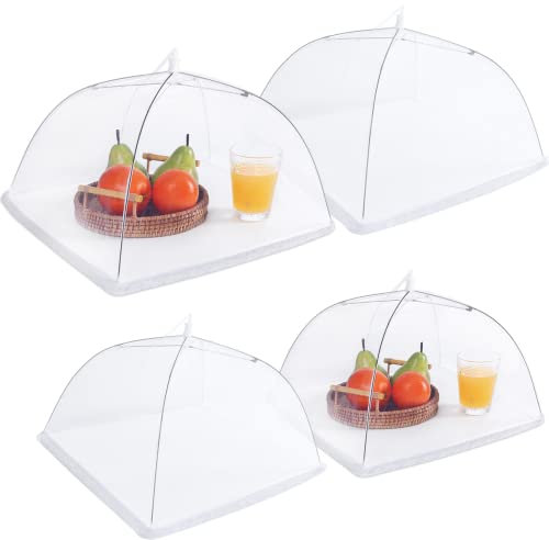 JULBEAR Extra Große Fliegenhaube, 4 Stück Mesh Abdeckhauben für Lebensmittel Faltbare Lebensmittelabdeckung für Partys Picknicks BBQ(42x42cm,36x36cm)
