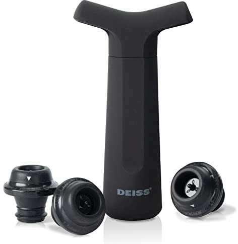 Deiss Pro Pompe à vide de conservation du vin avec 3 bouchons de bouteille de vin, bouchons en silicone pour bouteilles de vin avec marquage date (Pompe à vide de conservation du vin)