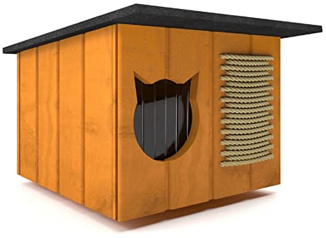 Katzenhaus 56x47 cm Katzenhütte Höhle Outdoor für draußen Winterfest isoliert Holz Versteck Sicherheit Komfort