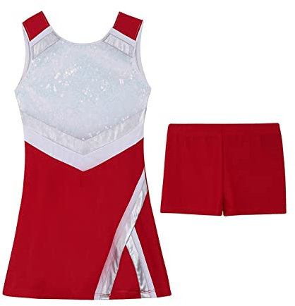 JUGGO Sport Tennis Kleid Casual Badminton Tanzen Outfits Sportswear Sleeveless Glänzende Pailletten Sport Minikleid mit Shorts (Color : Red4, Size : 4)