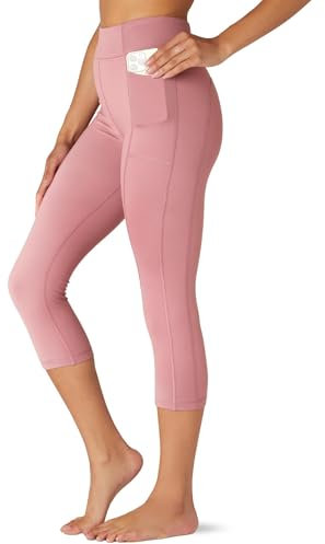 FM London Legging de Sport avec Poches , Legging Taille Haute pour Femmes en Version Intégrale et Motifs Capri , Legging sans Coutures pour le Fitness et le Yoga, Rose, M