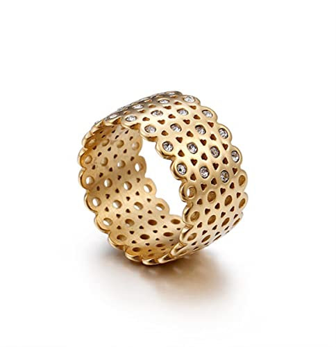 YAHOYA Hohler Ring mit Zirkonia Stein Gold Silber Farbe Edelstahl Ehering für Frauen 12mm Breite Luxus Party Ring
