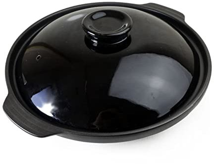 Casseruola in argilla asciutta resistente al calore, ciotola in ceramica con coperchio per cuocere la zuppa, 20 cm, colore: Nero