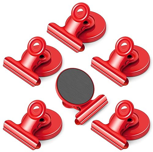 FINDMAG Magnetic Clips, 6 Pack Red Fridge Magnets Clip, Strong Heavy Duty Clips Magnet, Whiteboard Magnet Clips Strong, Strong Magnet Clips for Whiteboard, Refrigerator, Office, Classroom, Photos