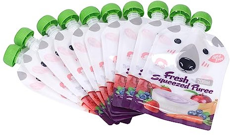 10 Stück 200 Ml Wiederverwendbare Lebensmittelbeutel aus Kunststoff, Gefrierbar, Zur Aufbewahrung von Babynahrung, Tragbarer, Wiederverwendbarer Quetschbeutel für Fruchtpüree