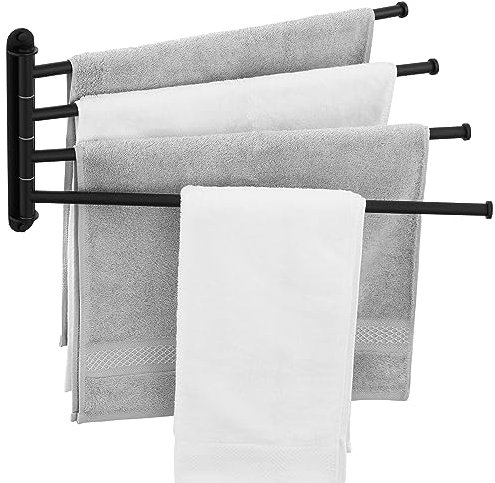 KES Handtuchhalter Schwenkbar Schwarz Badetuchhalter 4 Armig Handtuchstange Edelstahl 18/8 Handtuch Halterung Bad 180° Drehung 50cm Lang Wandmontage, A2103S4L50-BK