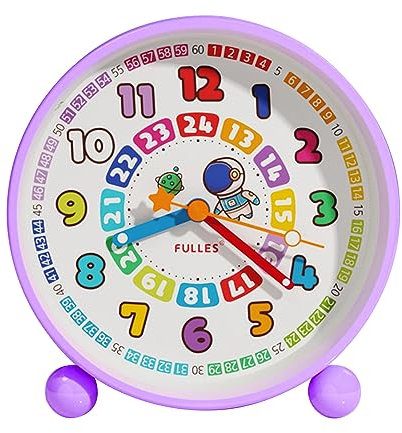 GDWD Wecker Kinder für Jungen Mädchen, Kinderwecker Digital Ohne Ticken, Lernwecker Lernuhr Weckuhr Kinderuhr Snooze Analog Lichtwecker, Quarzwecker mit Nachtlicht, Batteriebetrieben Weckuhr (Lila)