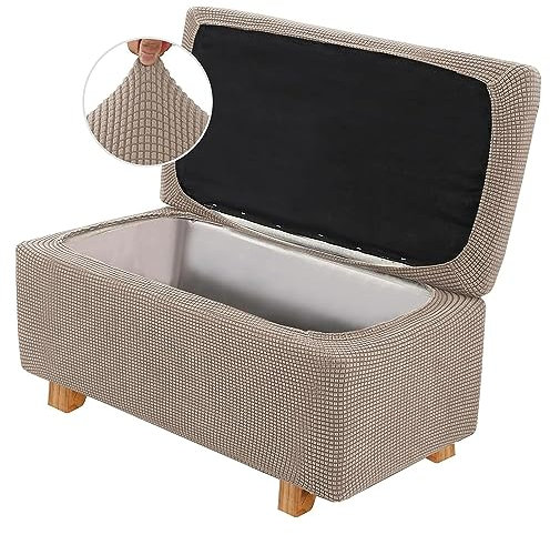 YCDZSW Hockerbezug, Jacquard Husse, Faltbare Aufbewahrungstruhe für den Innenbereich, Stretch Bezug Ottomane Abdeckung Waschbar Hockerabdeckung (Khaki,Large)