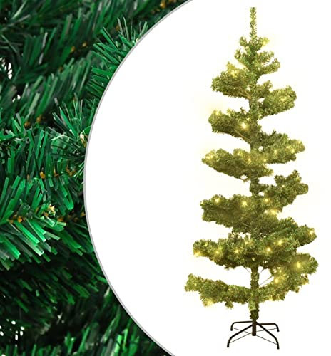 Homgoday Arbre de Noël en spirale avec vase et LED vert 180 cm PVC, décorations de Noël, sapin de Noël, décoration artificielle subtile