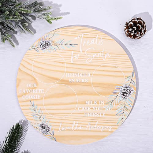 AnyDesign Weihnachtsmann-Plätzchen-Teller, Tannenzapfen, Weihnachtsmann-Teller, rustikale runde Teller, Matte, Holztablett, Teller für Weihnachtsdekoration, 24 x 24 cm
